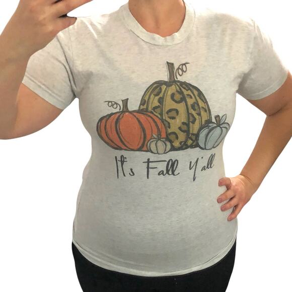 "It's Fall Y'all" X-SMALL Pumpkin Autumn Halloween Thanksgiving Printed Tee - Picture 2 of 10